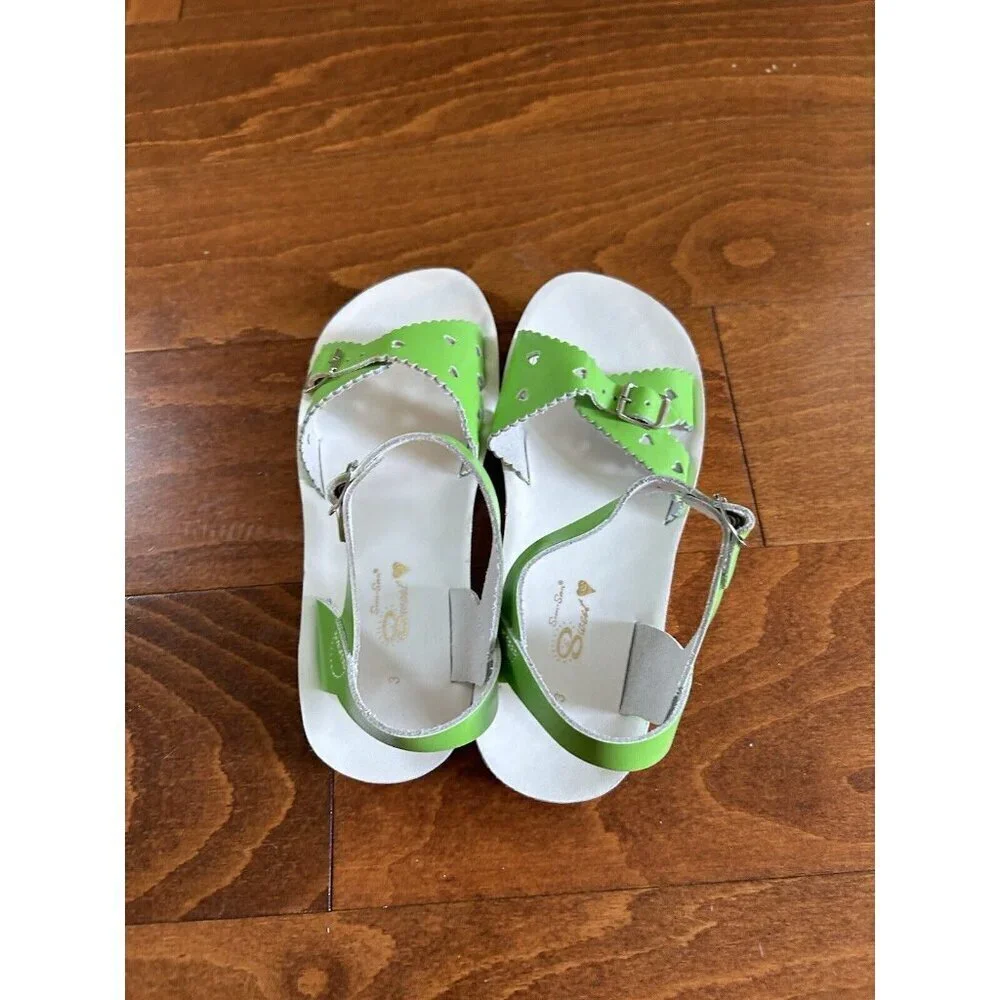 Salt Water Big Girls 3 Women's 5 Sweetheart‎ Lime Sandals Leather Flats NEW